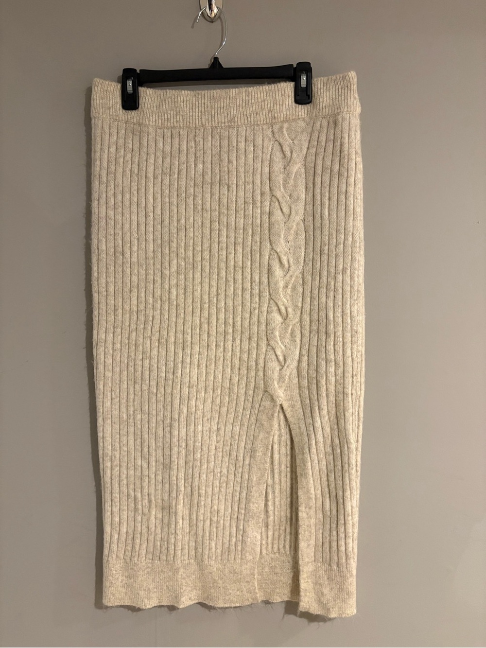 Ophelia Roe Cream Cable Knit Sweater Midi Skirt Women’s L Ribbed Wool Blend